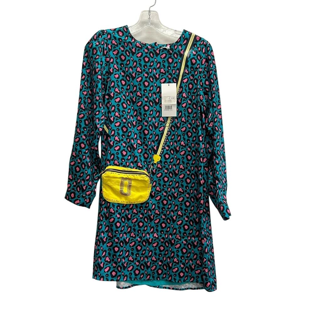 MARC JACOBS Teal Pink Leopard Print Satin Dress Size 12 Youth